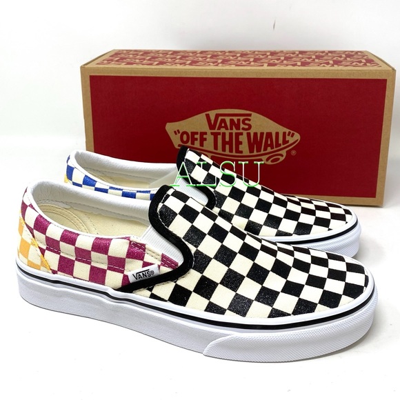 multi glitter check vans